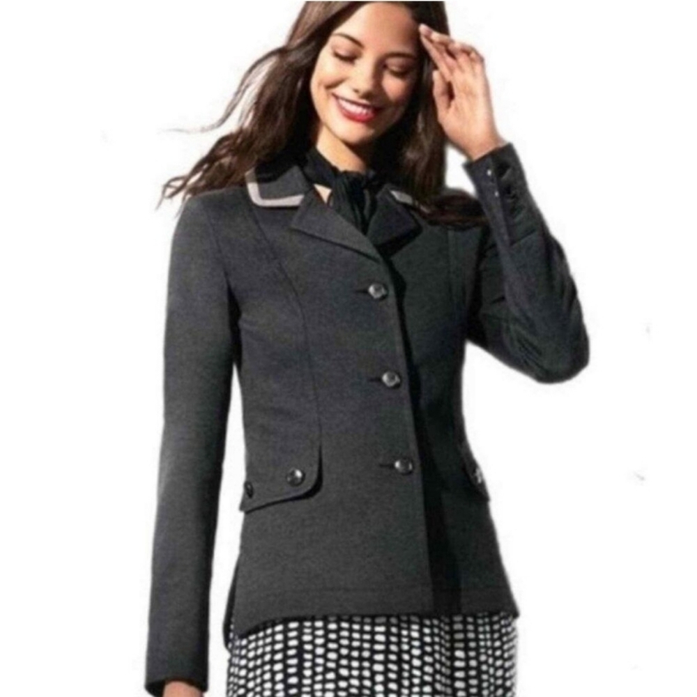 CAbi Ponte Knit Button Crew Blazer Jacket Size Med Charcoal Stretch Academia